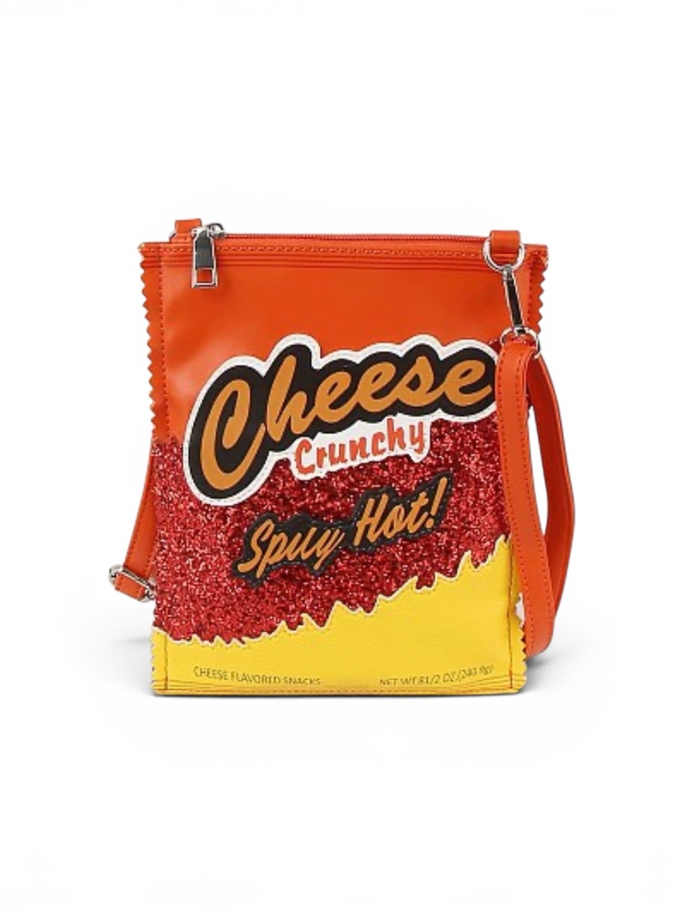 Novelty Orange 'Cheese Crunchy' Graphic Crossbody Bag